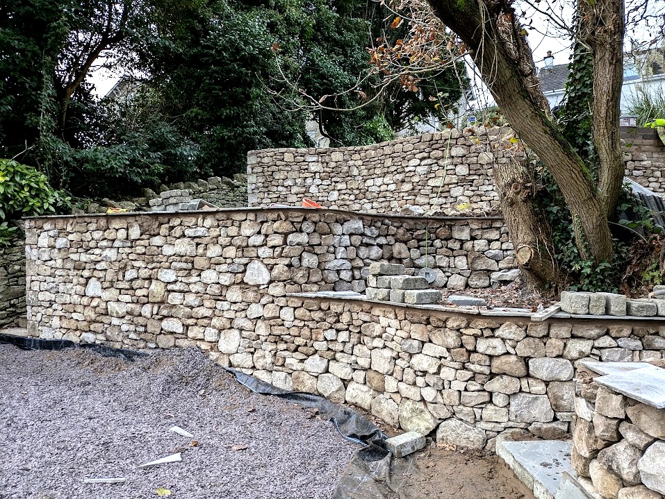 Curved stone wall